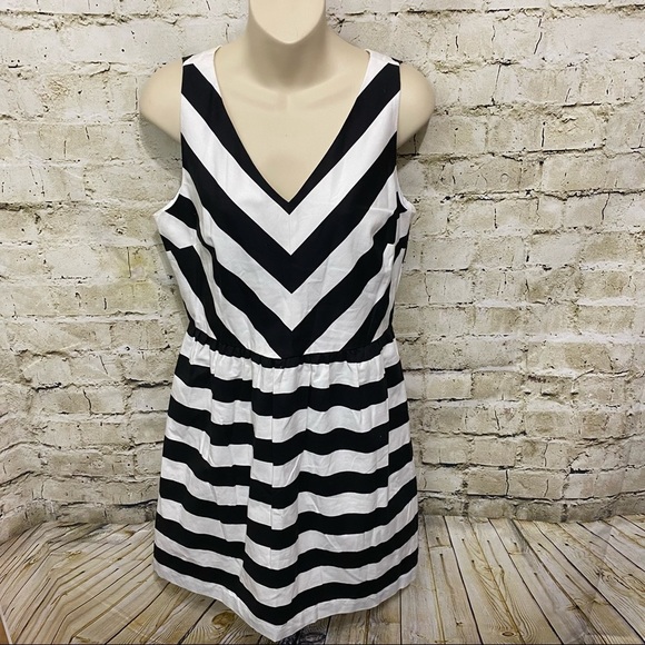 LOFT Black White Striped A Line Sleeveless Dress - Picture 1 of 5